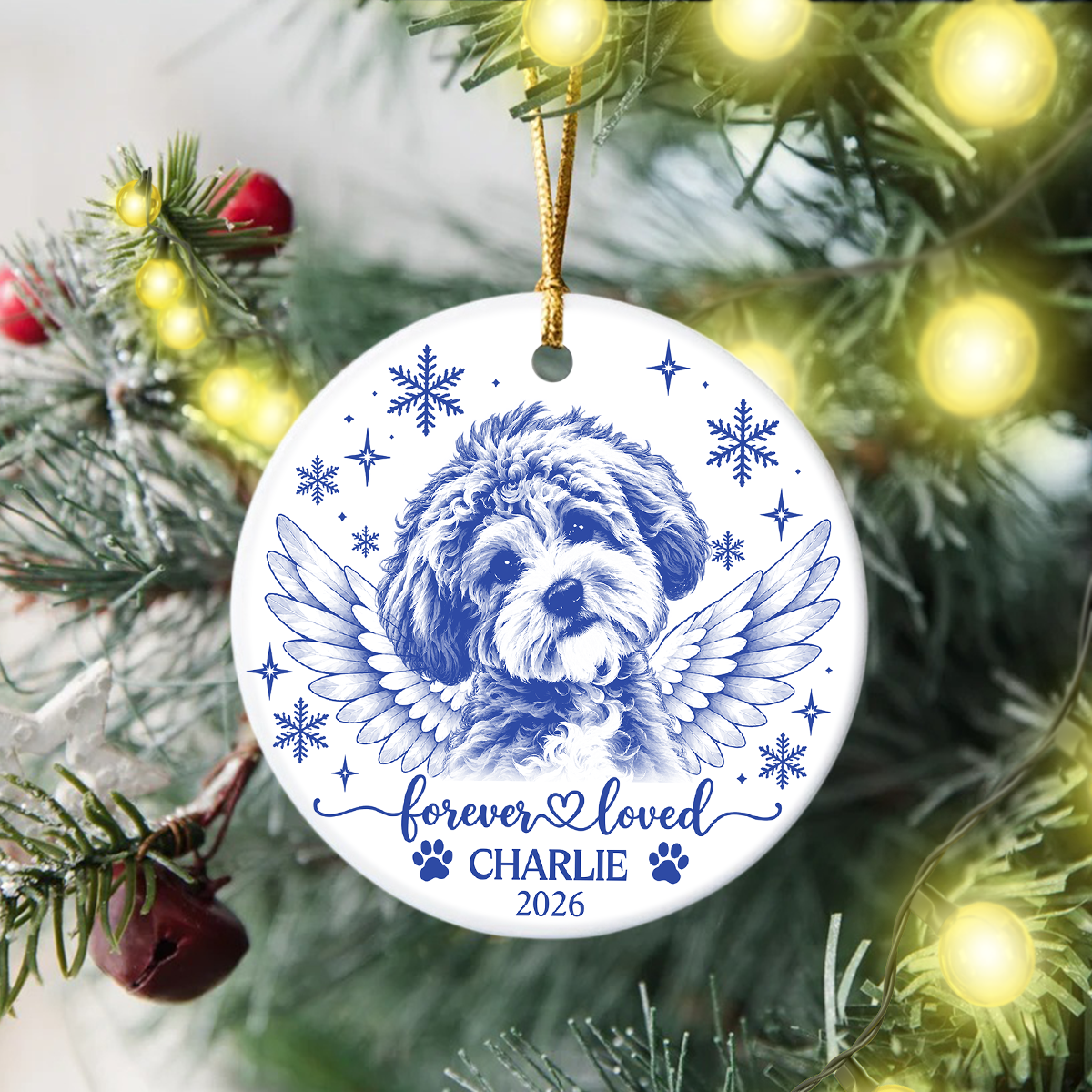 Custom Dog Photo Forever Loved Memorial Ceramic Ornament HA75 919196