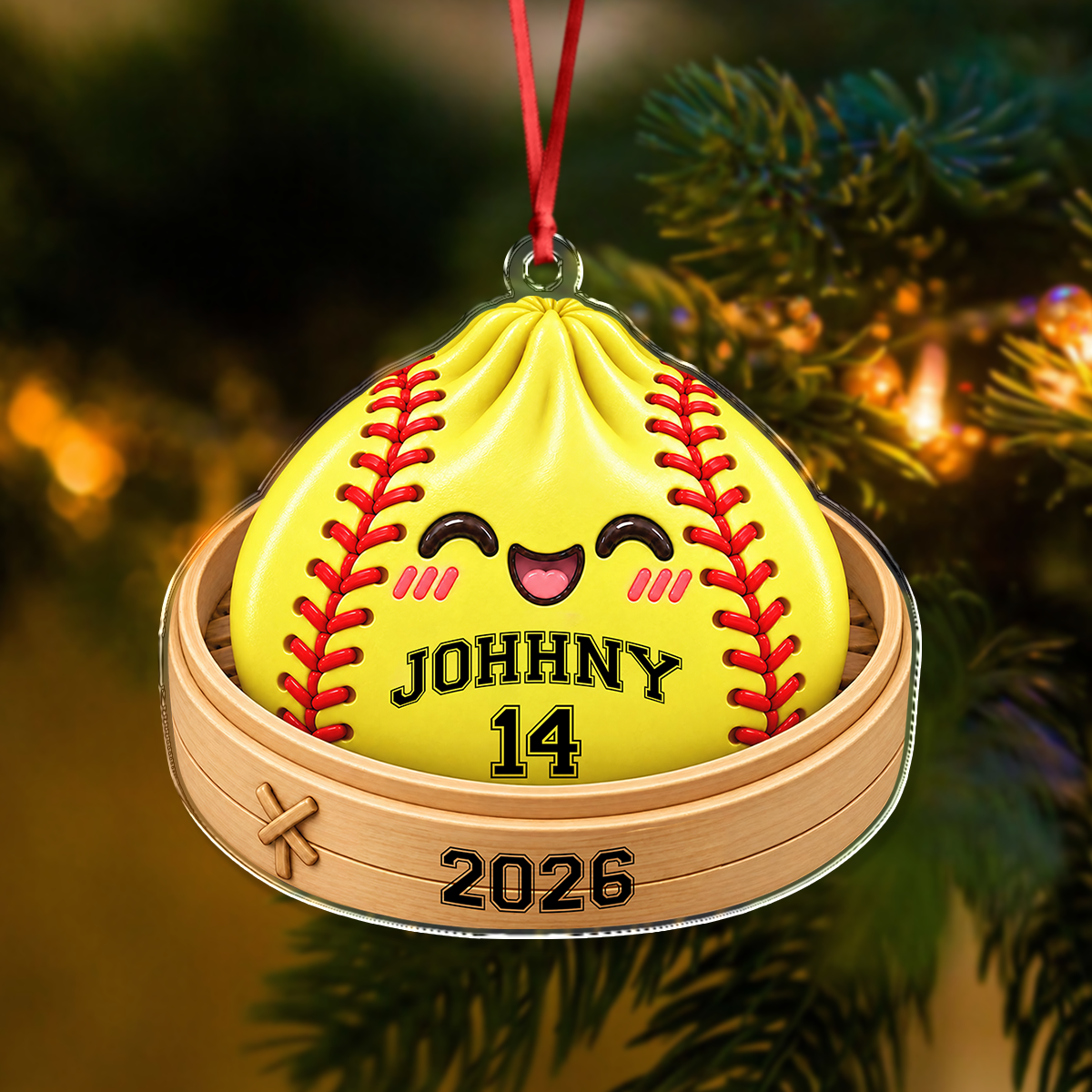 Custom Name Softball Squishy Dumpling Acrylic Ornament, Funny Sports Christmas Decoration HO82 903782