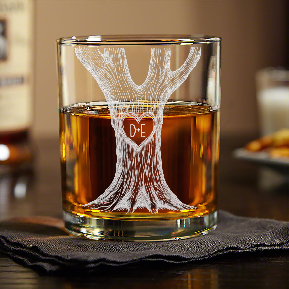 Personalized Initials In A Heart Tree Engraved Whiskey Glass Couple Gift LM32 670207