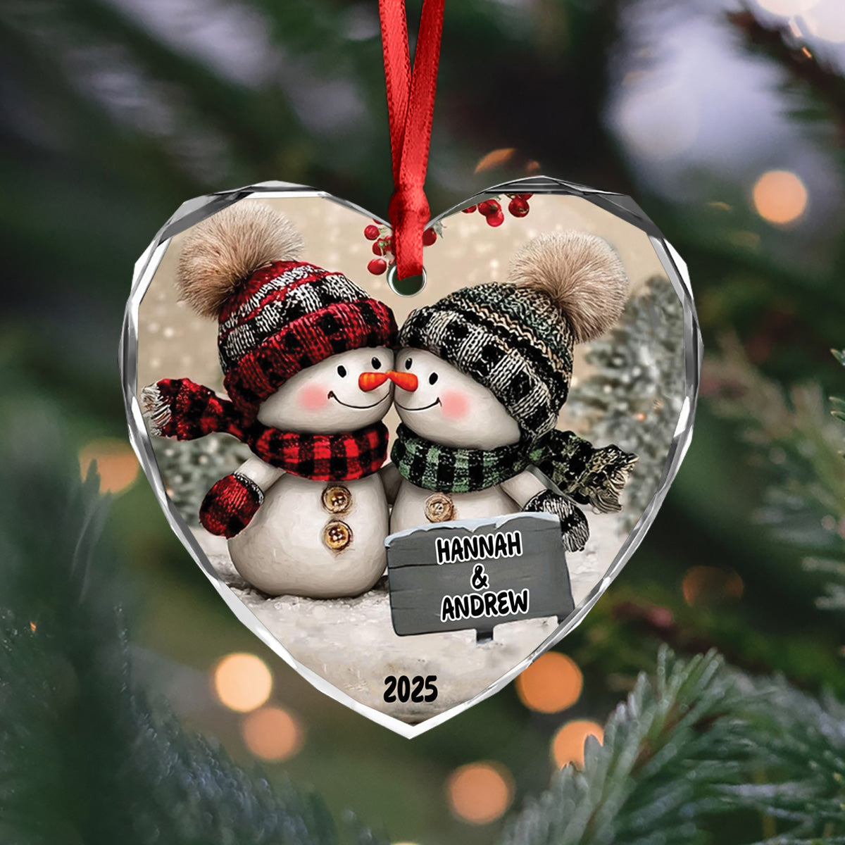 Personalized Couple Snowman Heart Glass Ornament Gift For Couple LM32 897391