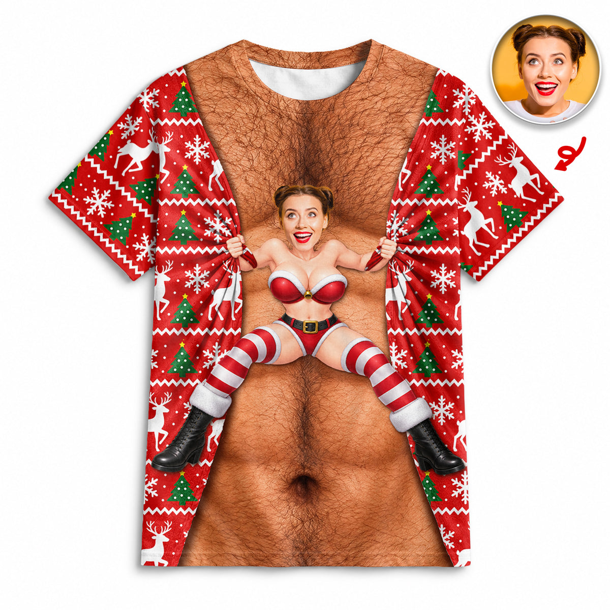 Custom Face Funny Santa Girl Christmas 3D Shirt CH07 181152