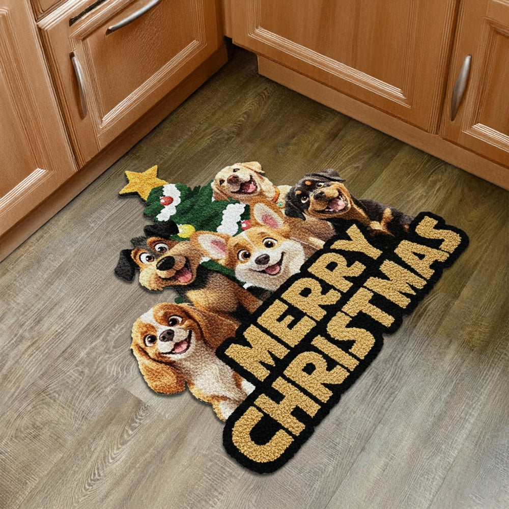 Custom 3D Cute Dog Merry Christmas Personalized Custom Shape Faux Cashmere Rug HA75 898474