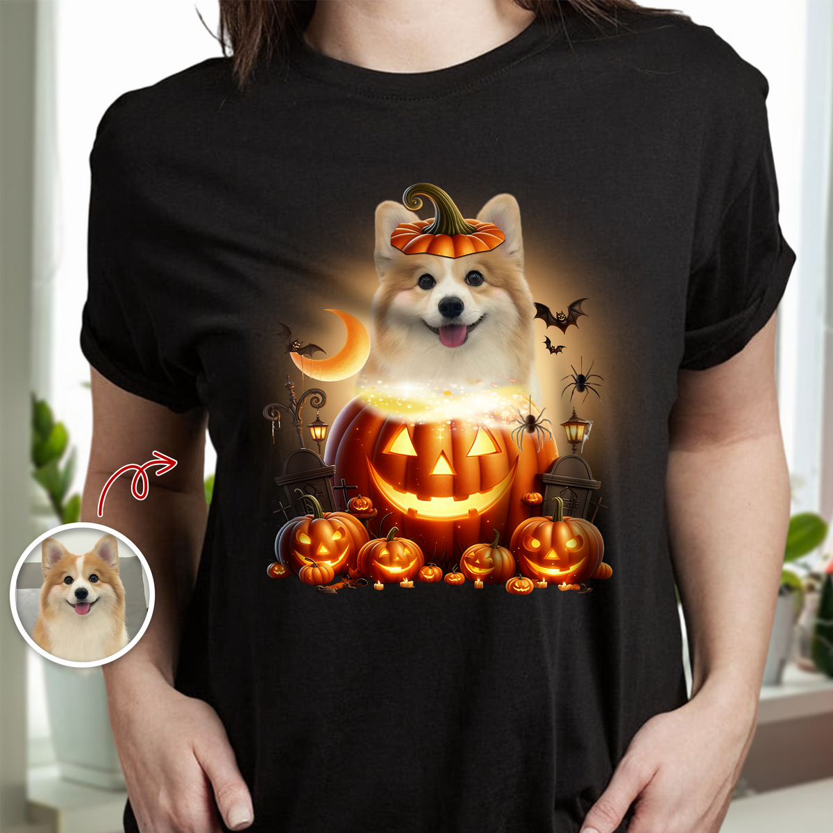 Custom Photo Pumpkin Cute Dog Lover Halloween Dark Shirt HO82 894984
