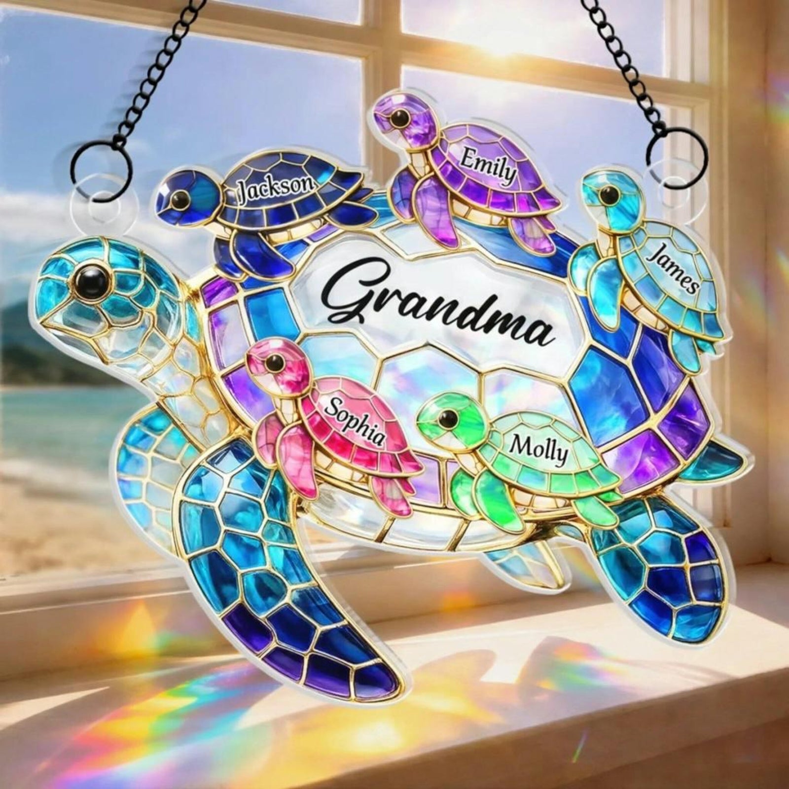 Personalized Turtle Window Hanging Suncatcher Ornament - Gift For Mother's Day HO82 902134