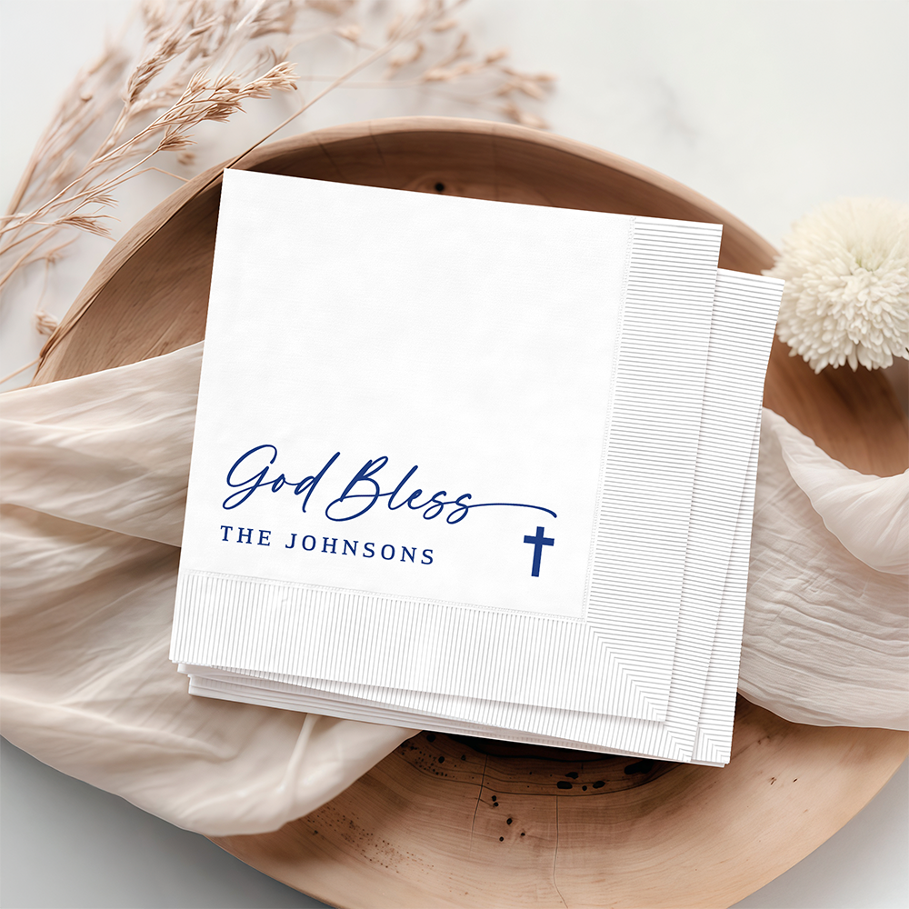 Custom God Bless Baptism Napkins With Cross, Baby Shower & Religious Party Decor LM32 899899