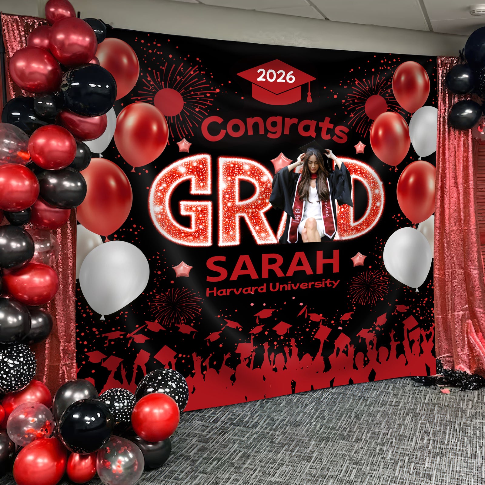 Custom Photo Congrats Graduation Class Of 2026 Balloons Backdrop HO82 902026