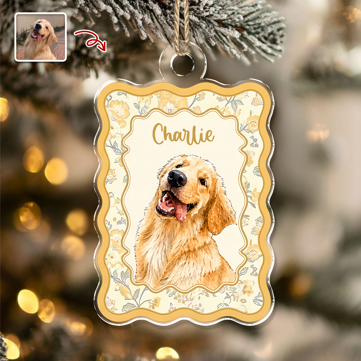 Custom Photo Cute Dog Cat Vintage Frame Acrylic Ornament, Christmas Keepsake for Pet Lovers HA75 919414