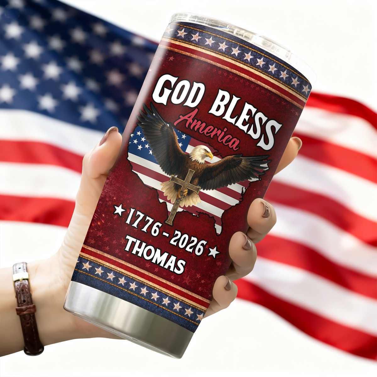 Custom Name America 250 Years of Freedom 1776–2026 Anniversary Fat Tumbler CH07 910586