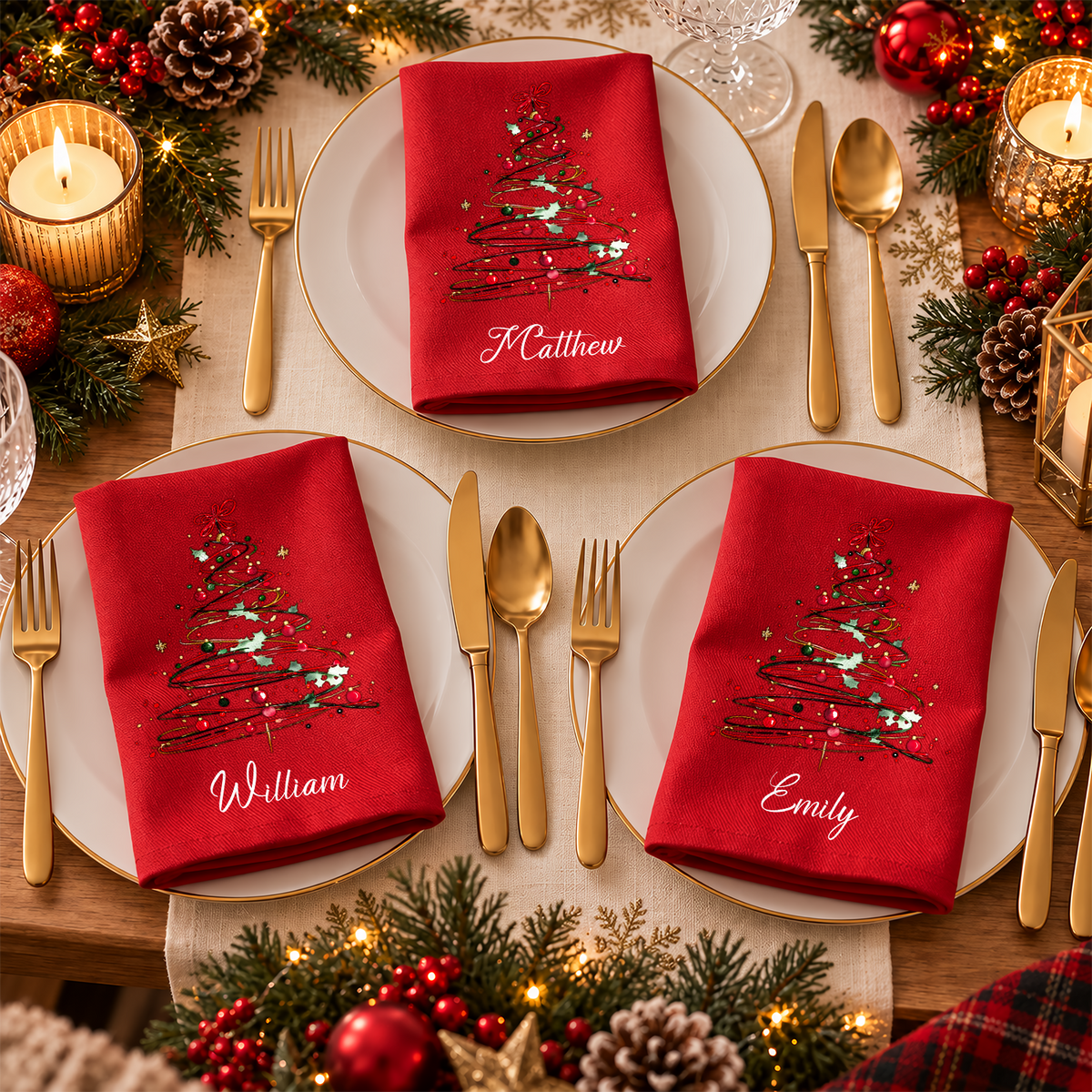 Custom Name Christmas Tree Reusable Cotton Napkin HA75 919384