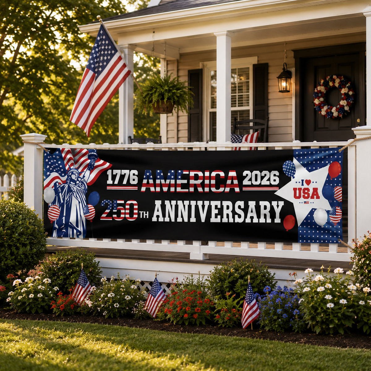 American 1776-2026 The Statue of Liberty Balloons 250th Anniversary Patriotic Party Banner HO82 902778