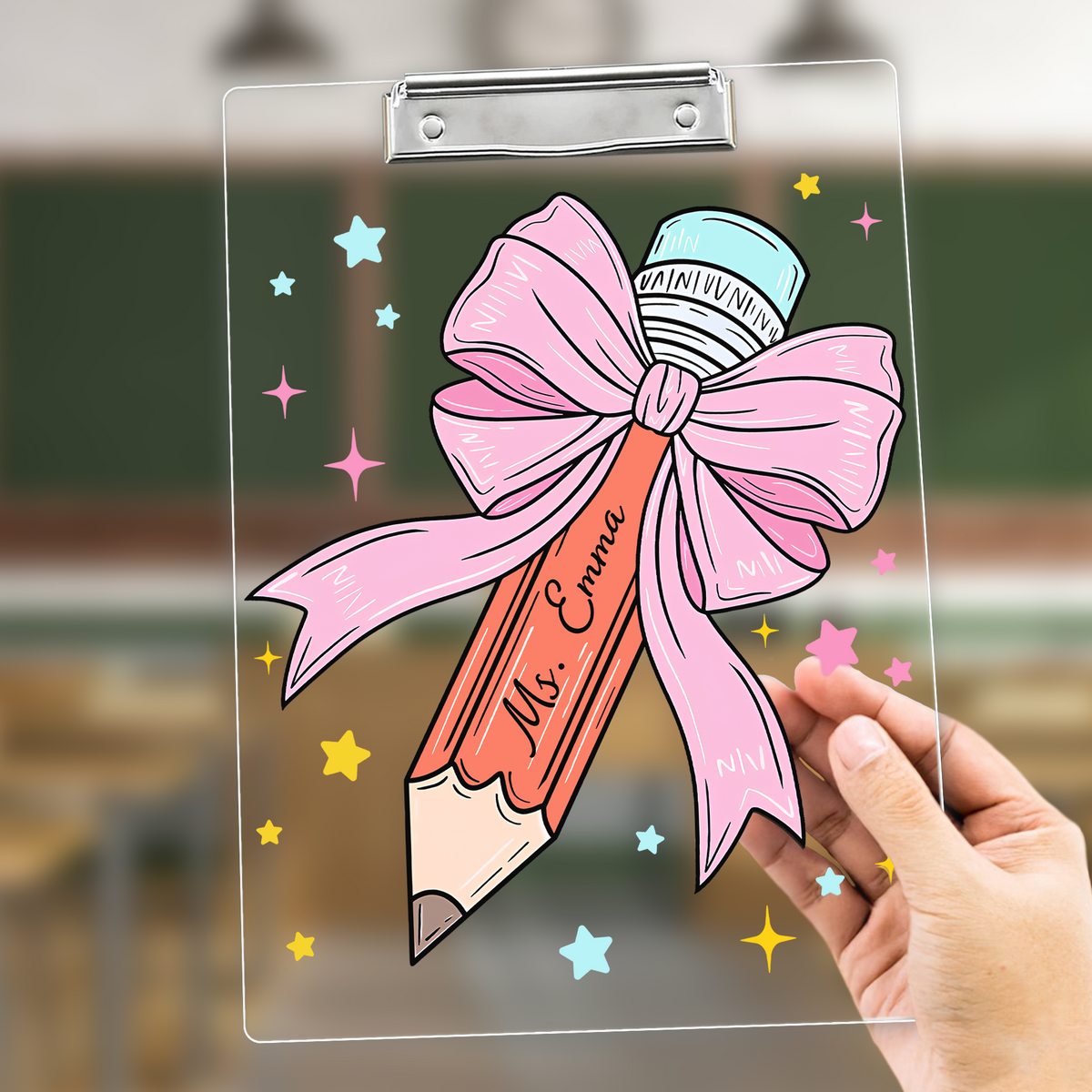 Custom Teacher Name Pencil Pink Bow Teacher Clipboard Appreciation Gift For Teacher CH07 896212