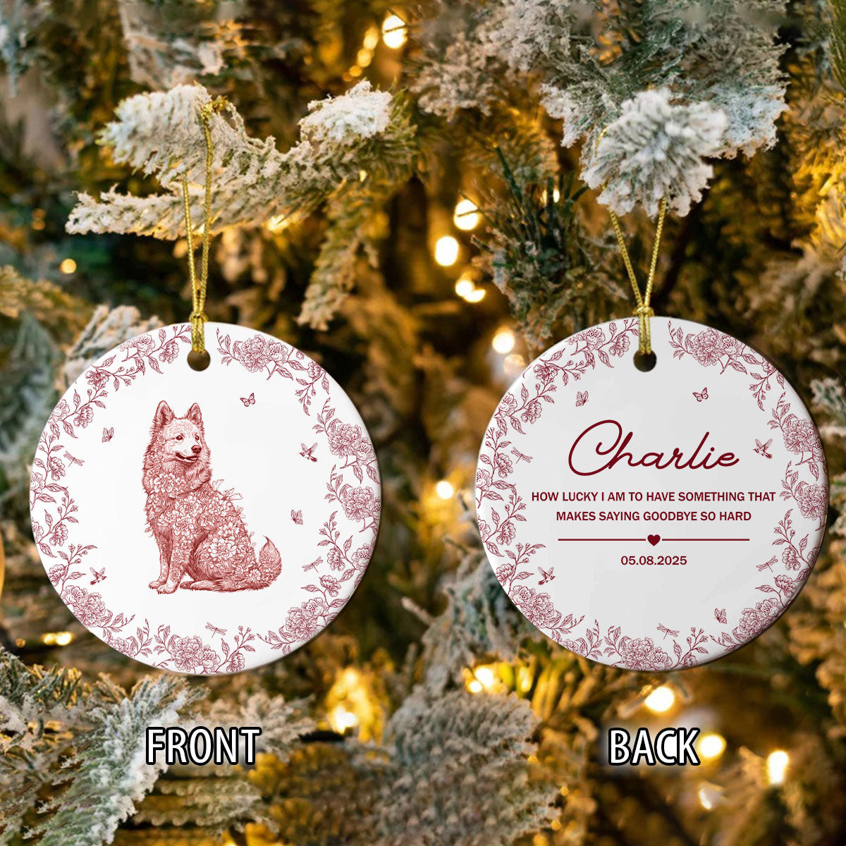 Custom Dog Breeds Toile De Jouy Style Memorial Ceramic Ornament HA75 897480