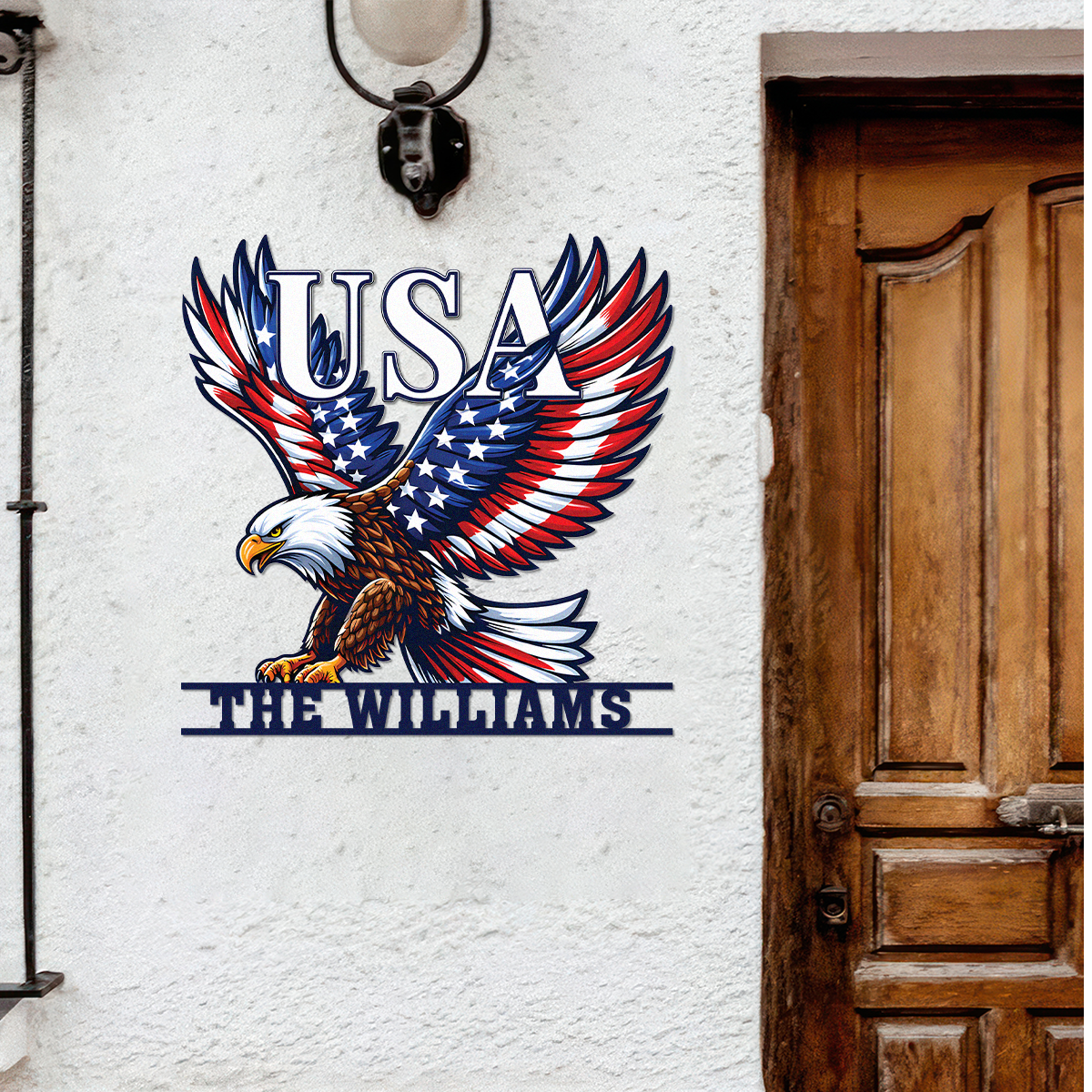 Custom Family Name Eagle & American Flag Monogram Metal Sign HA75 920512