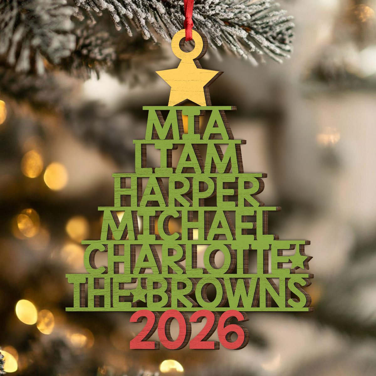Personalized 2026 Family Names Christmas Wooden Ornament, Holiday Tree Decor LM32 670505
