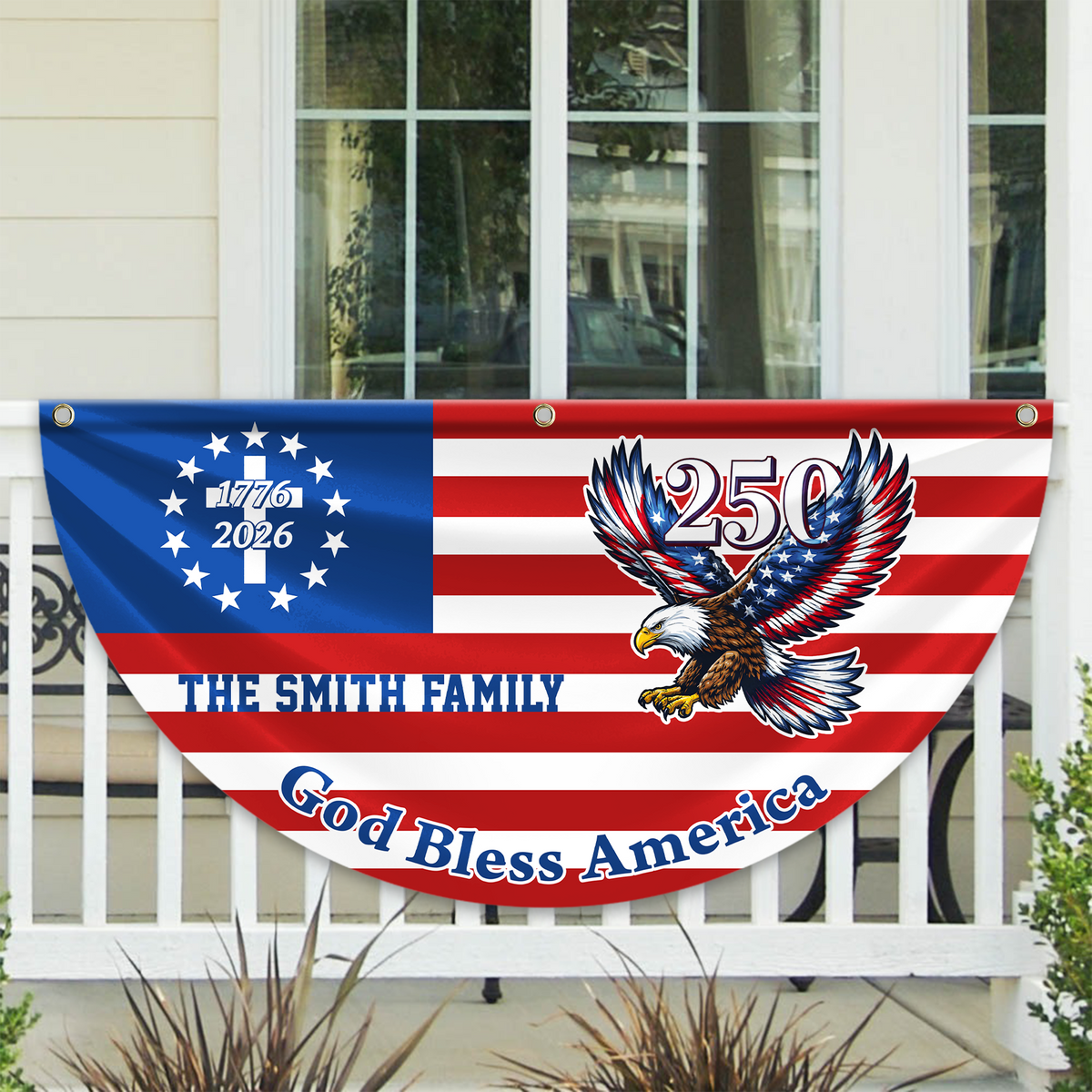 Custom Family Name 250th Patriot Eagle God Bless America Non-Pleated Fan Flag HA75 920134