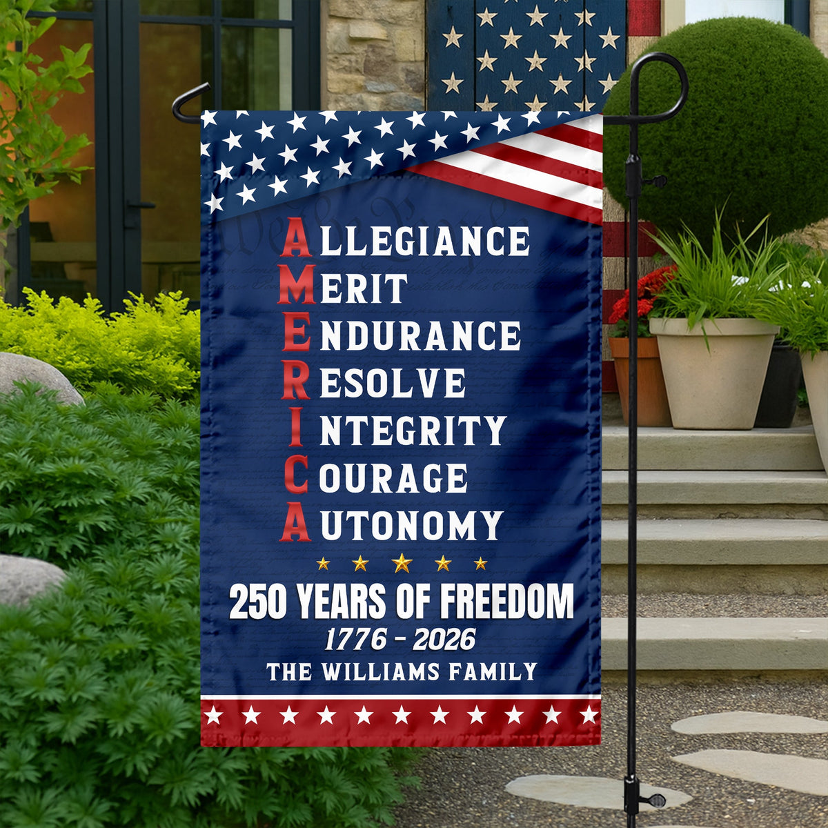 Personalized 250 Years of Freedom American Allegiance Merit Endurance US Garden Flag HO82 902120