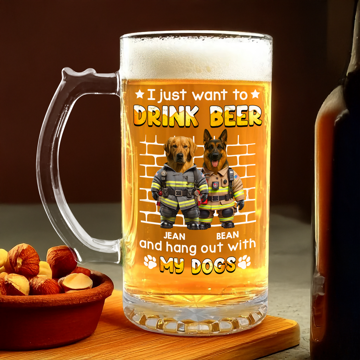 I Just Want To Drink Beer With My Dogs - Custom Photo Glass Beer Mug Funny Gift for Dog Lovers CH07 895566