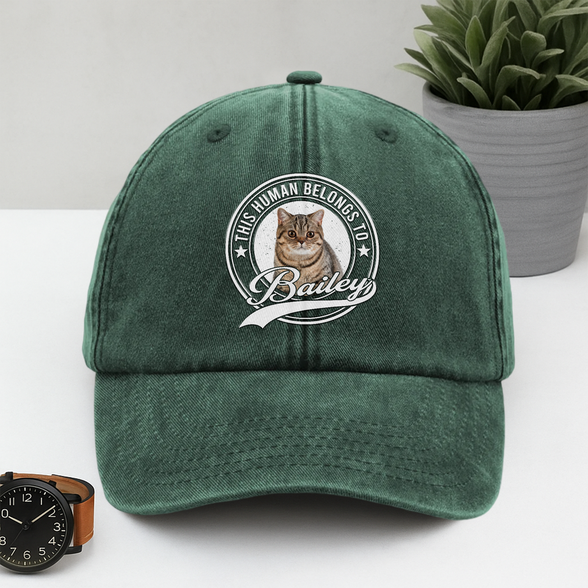 Custom Photo Human Belongs To Dog Cat Pet Washed Denim Baseball Cap HA75 892464