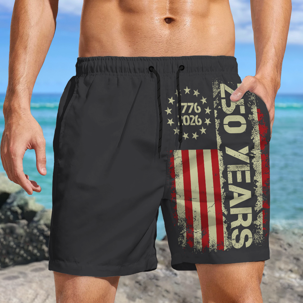Personalized 250th Anniversary 1776-2026 American Flag Beach Shorts LM32 669235
