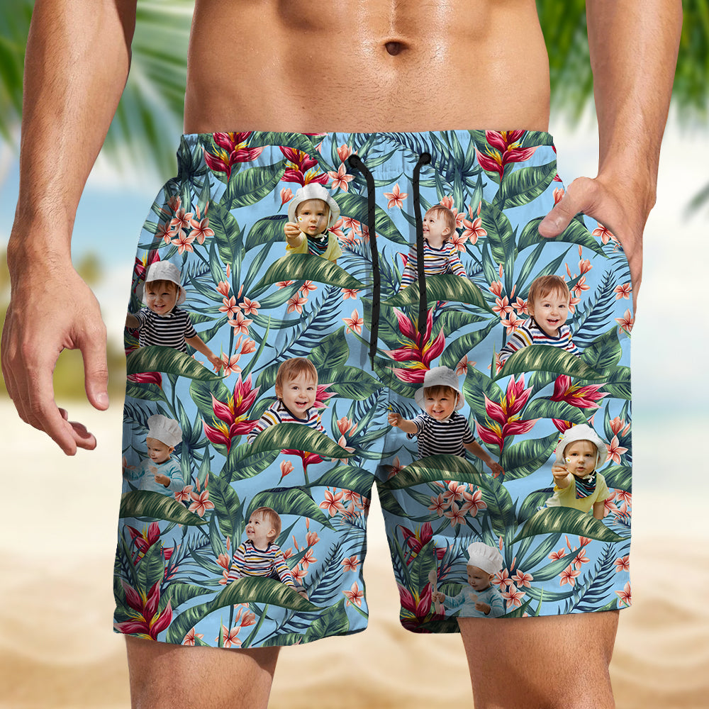 Custom Human Photo Hawaii In The Air Family Man's Beach Short HO82 894274