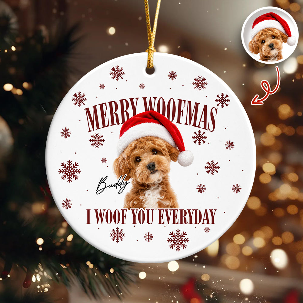 Custom Dog Photo Merry Woofmas Ceramic Ornament - Gift For Christmas, Dog Lovers Gift HO82 903314