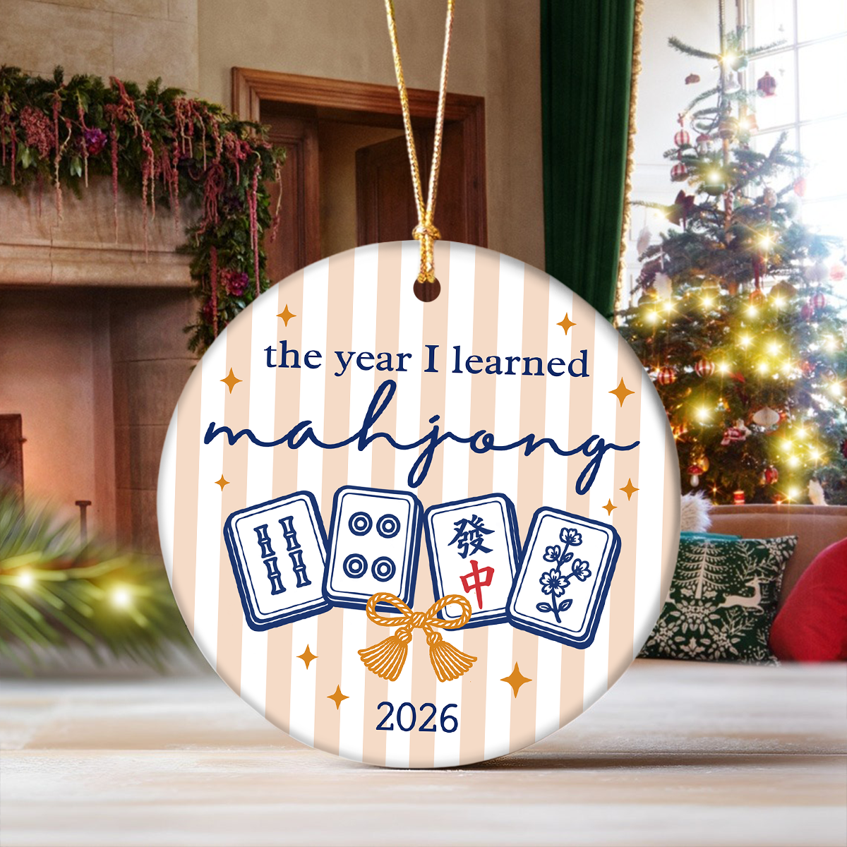 Personalized Mahjong Christmas Ceramic Ornament Mahjong Lover Gift, Christmas Tree Decoration LM32 670009