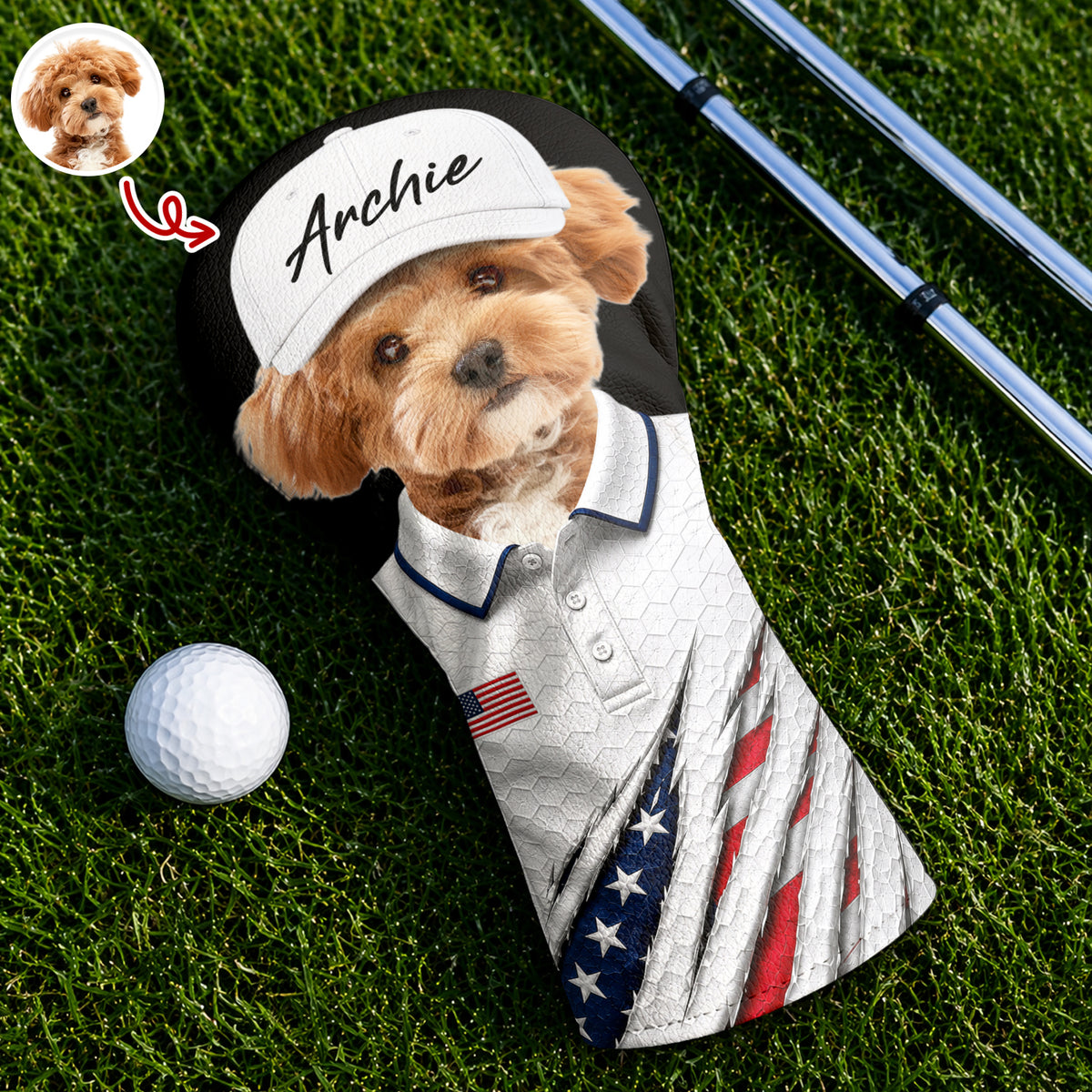 Custom Dog Cat Photo Golf Ball Pattern With America Flag Golf Head Cover HO82 902376
