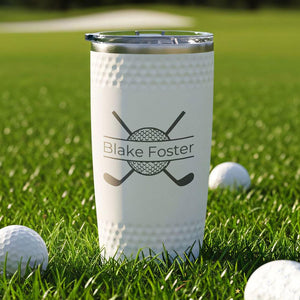 Personalized 20oz Insulated Dimpled Golf Tumbler, Custom Laser Engraved Golf Cup, White Golf Tumbler, Gift for Golf Lovers LM32 897597
