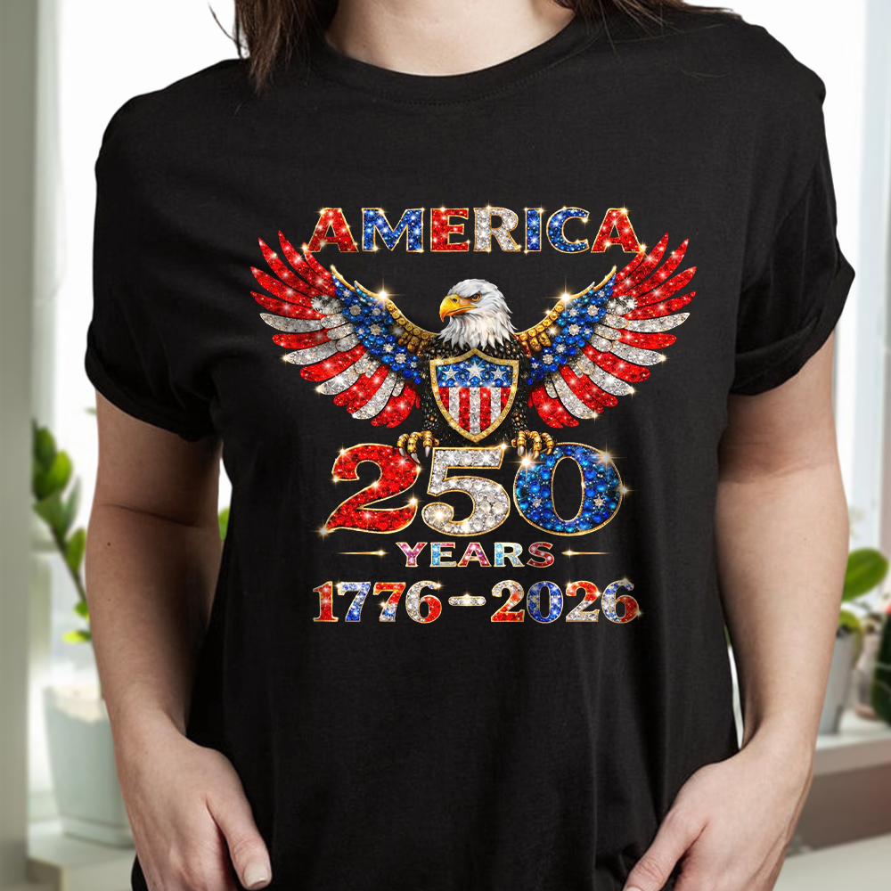 America 250 Years 1776–2026 Patriotic Eagle T-Shirt, USA Flag Independence Day Dark Shirt CH07 911092