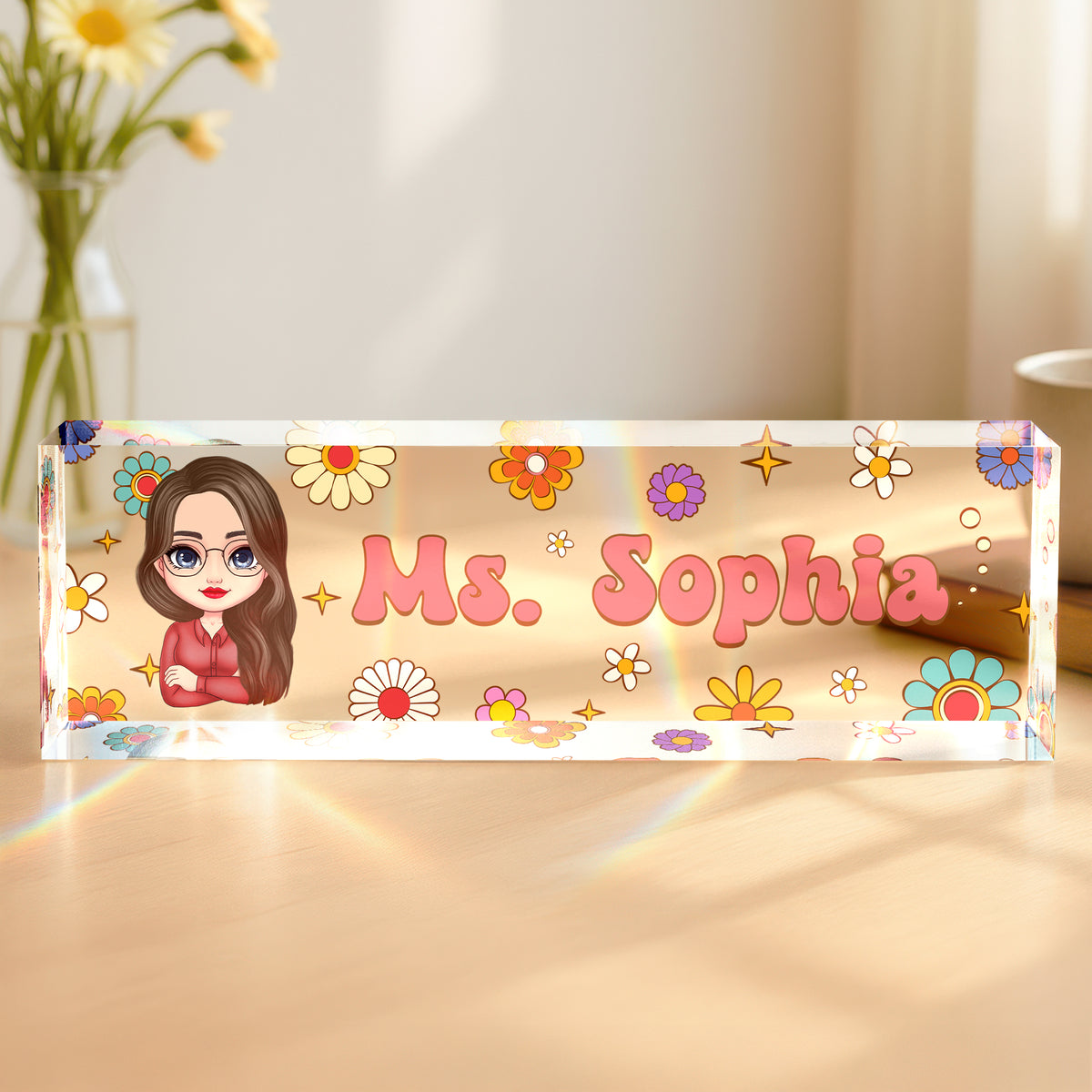 Personalized Teacher Acrylic Desk Name Plate Floral Pattern Gift for Teacher HA75 892624