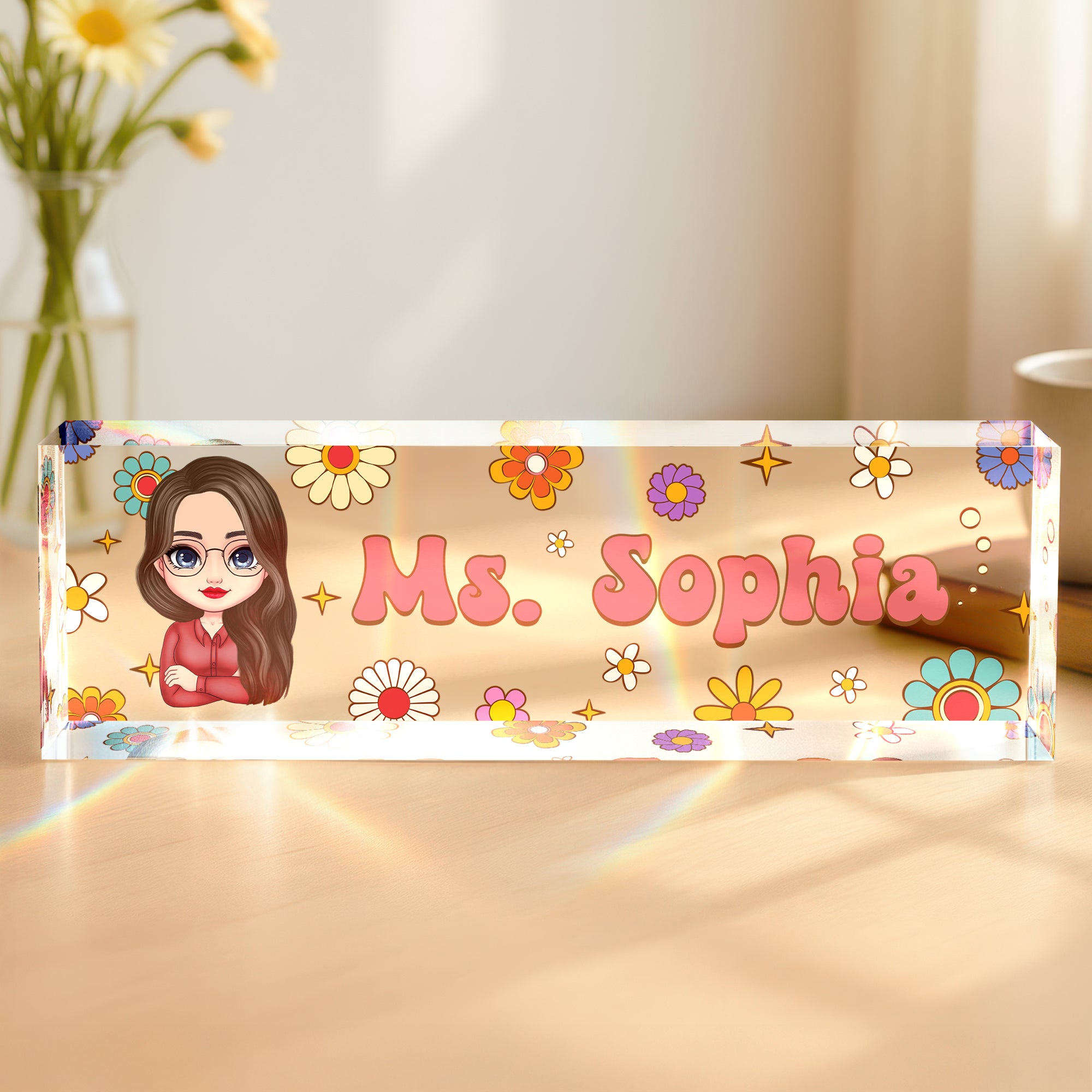 Personalized Teacher Acrylic Desk Name Plate Floral Pattern Gift for Teacher HA75 892624