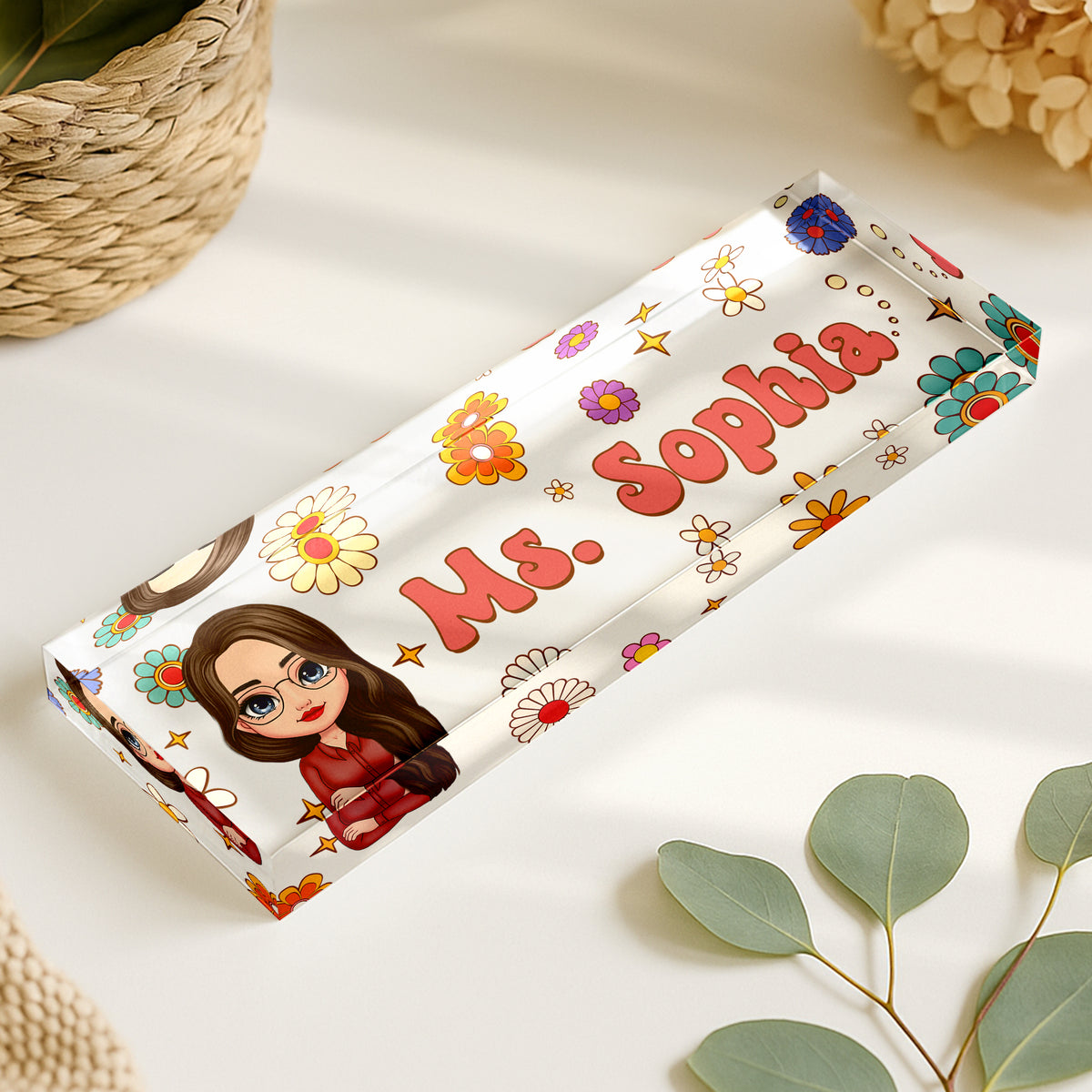 Personalized Teacher Acrylic Desk Name Plate Floral Pattern Gift for Teacher HA75 892624