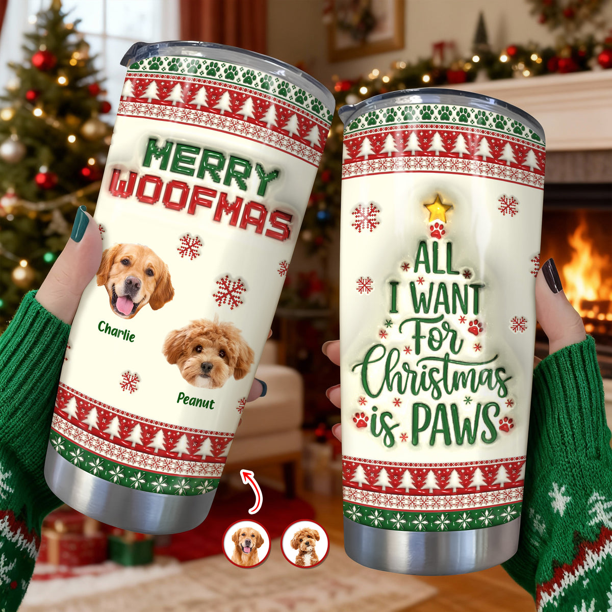 Custom Photo All I Want For Christmas Is Paws - Personalized 3D Stainless Steel Tumbler CH07 896892