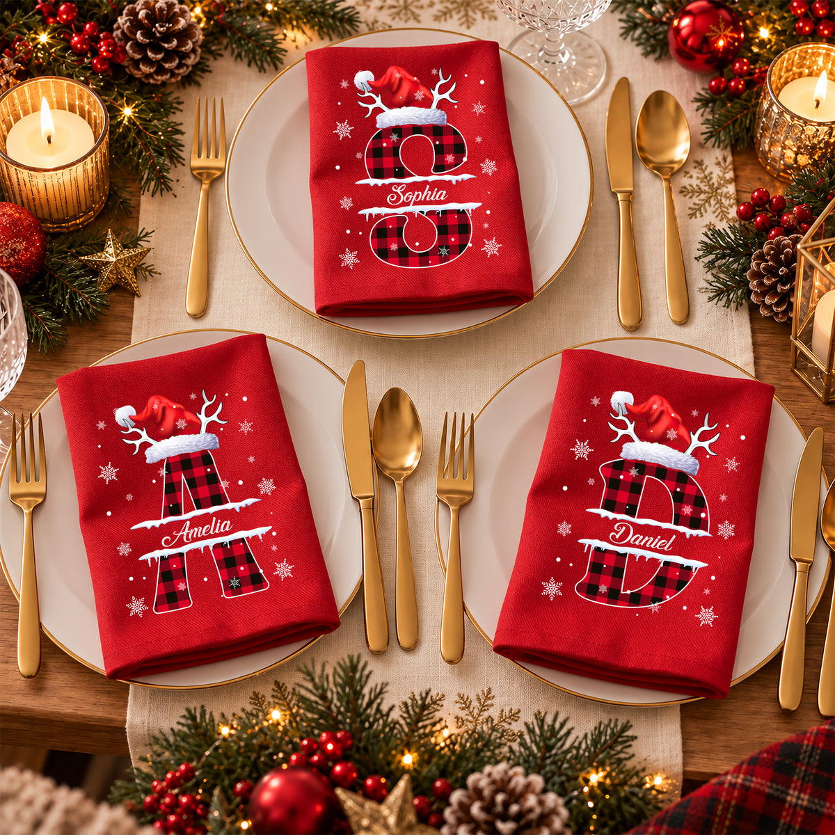 Custom Name Initial Letter Christmas Monogrammed Family Reusable Cotton Napkin HO82 903728