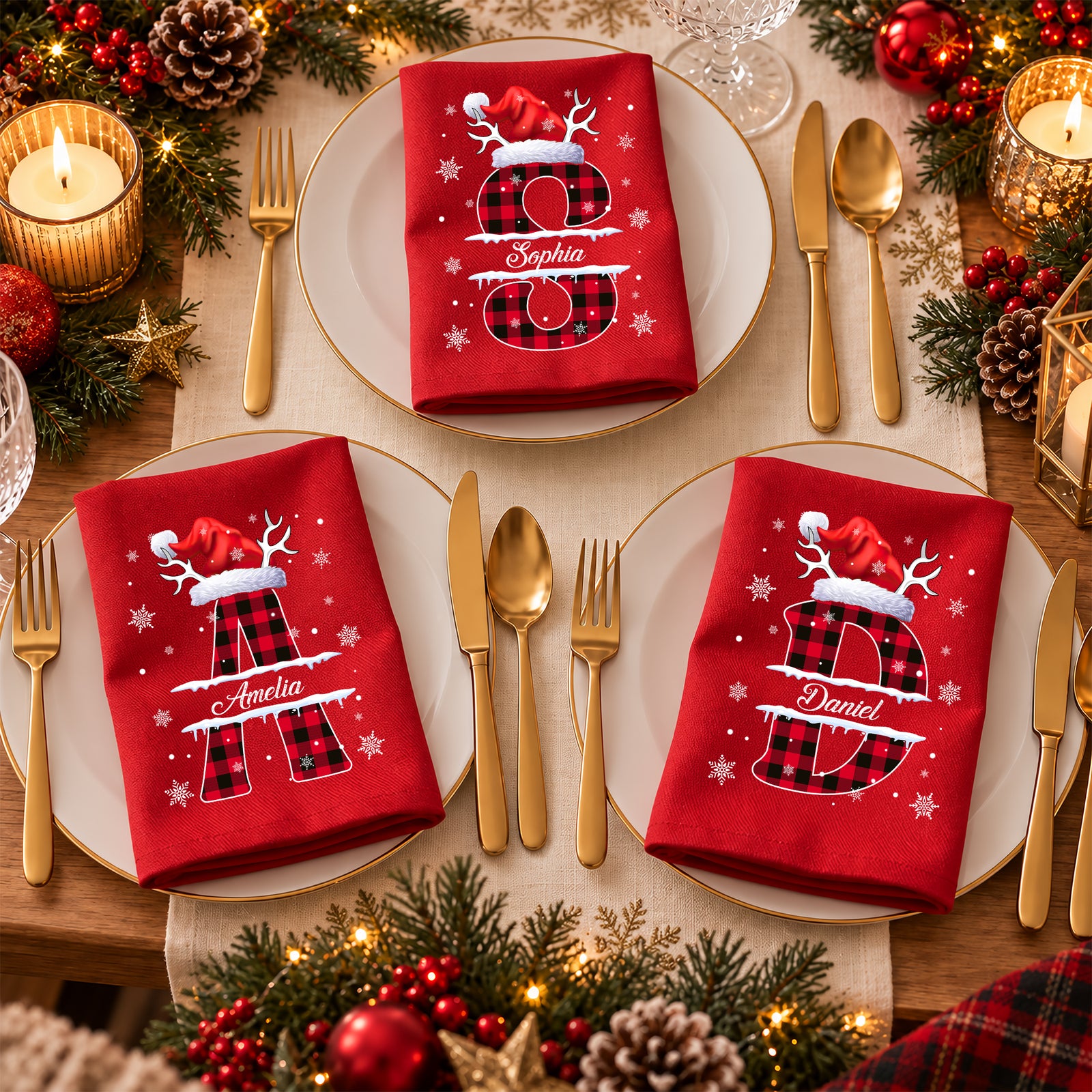 Custom Name Initial Letter Christmas Monogrammed Family Reusable Cotton Napkin HO82 903728