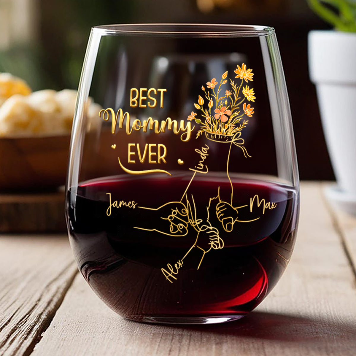 Custom Name Best Mom Ever Hand To Hand Wine Glass Personalized Mother's Day Gift HA75 920720
