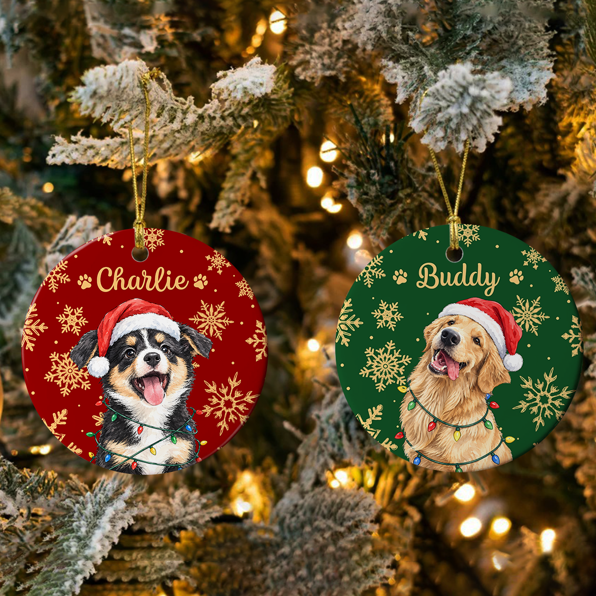 Custom Photo Dog Cat Christmas Ceramic Ornament, Personalized Pet Holiday Keepsake HA75 919276