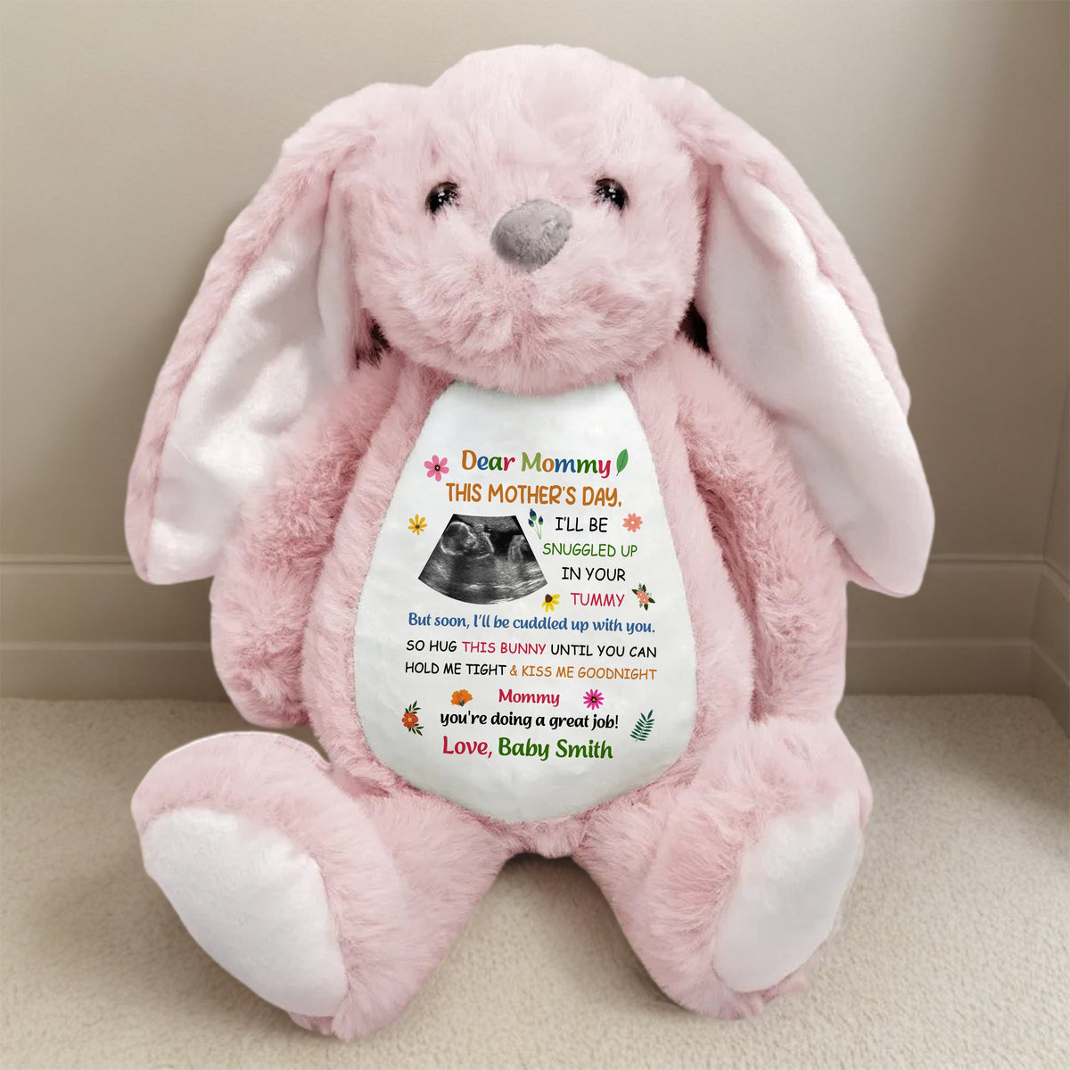 Custom Baby Bump Photo - Personalized This Mother's Day I'll Be Snuggled Up In Your Tummy Bunny Plush CH07 895308