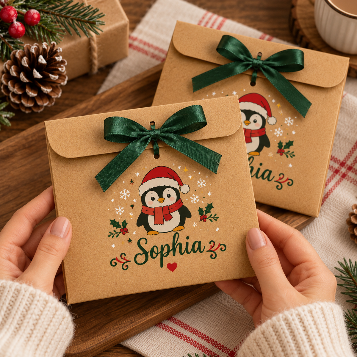 Personalized Xmas 2026 Kraft Money Holder Gift, Voucher Gift Envelope with Satin Ribbon LM32 670641