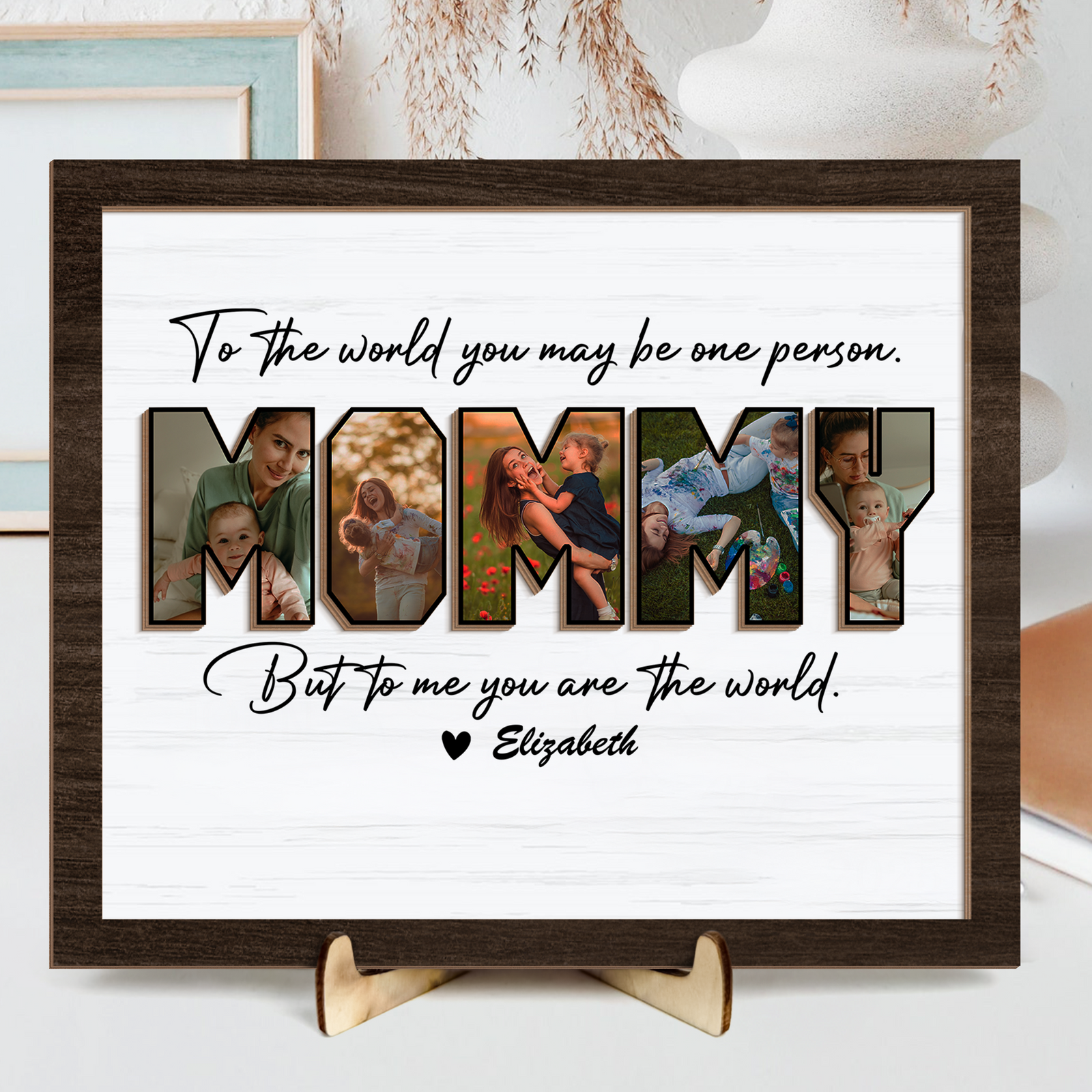 Custom Photo Happy Mother's Day To Mom 2-Layered Wooden Plaque With Stand CH07 910692