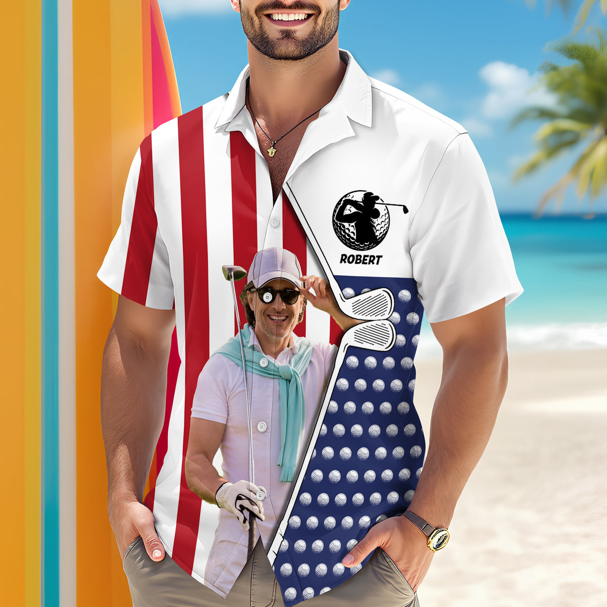 Custom Photo And Name Golf USA Flag Pattern Hawaii Shirt HA75 898756