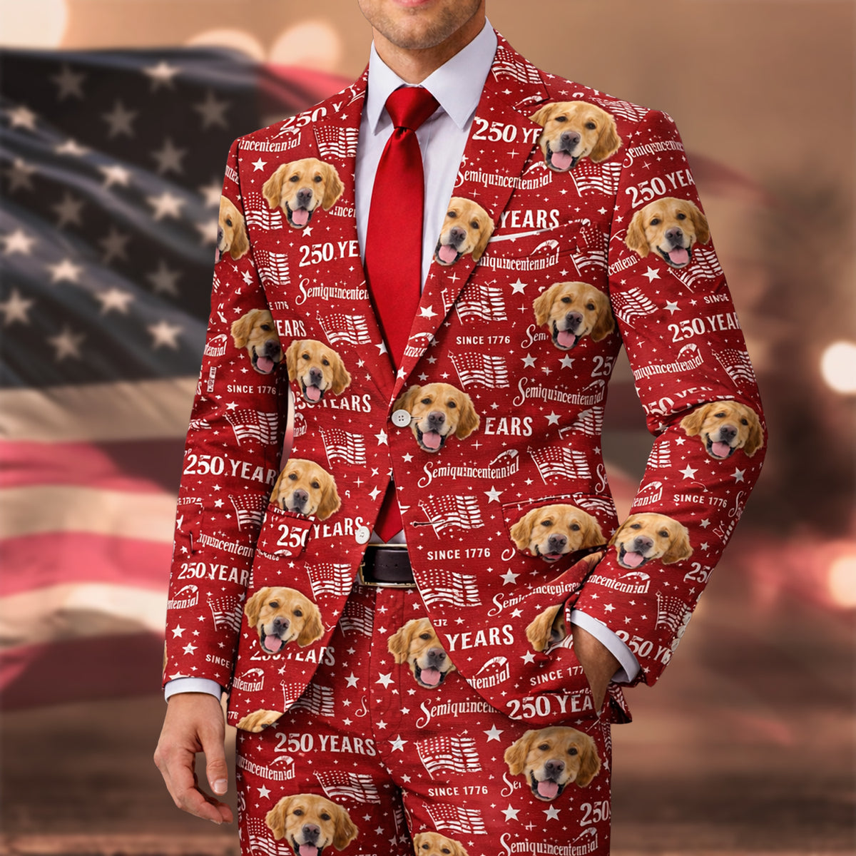Custom Dog Cat Photo America 250 Semiquincentennial Men's Suit LM32 899505