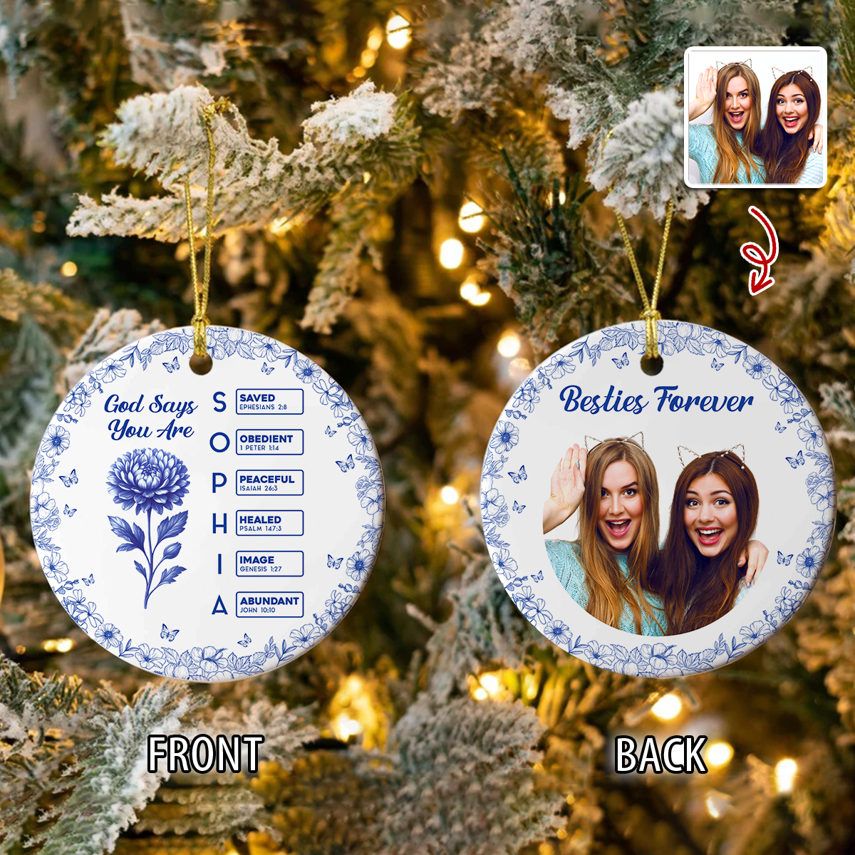 God Says You Are Personalized Besties Chinoiserie Toile De Jouy Style Ceramic Ornament CH07 899244