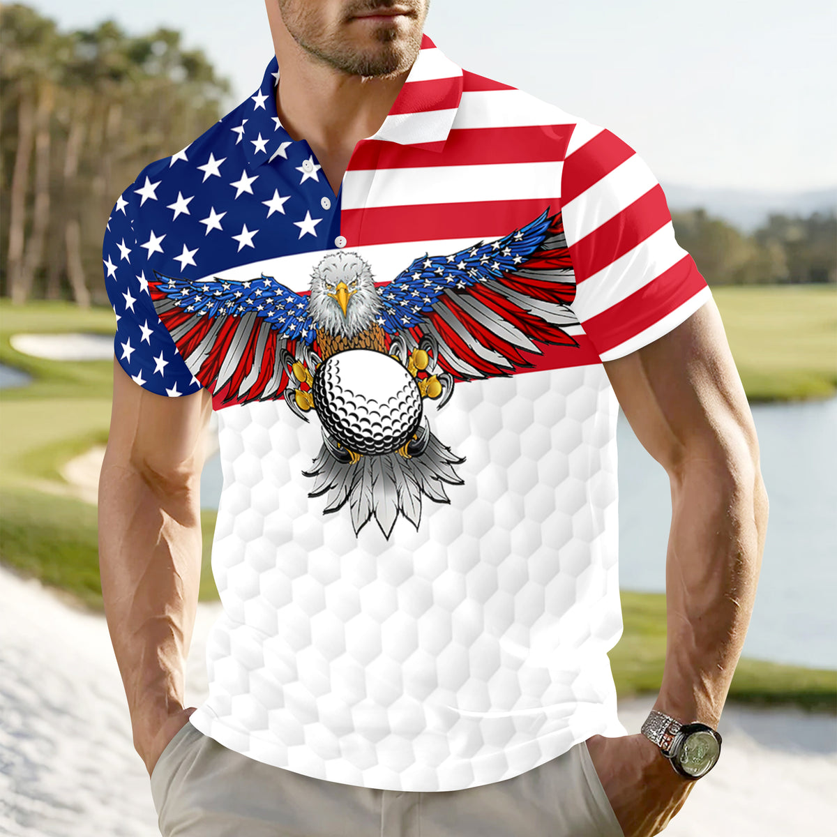 Custom Name Eagle US Flag Personalized Patriotic Polo Shirt HA75 920392