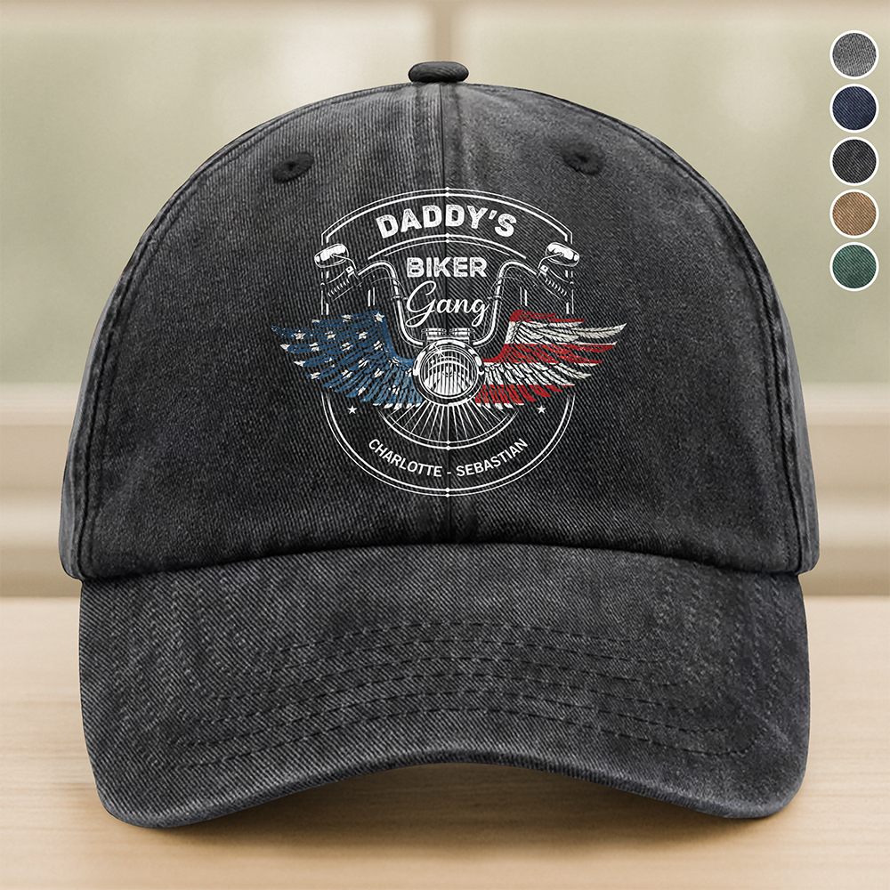 Personalized Grandpa's Biker Gang Washed Baseball Denim Cap CH07 896634