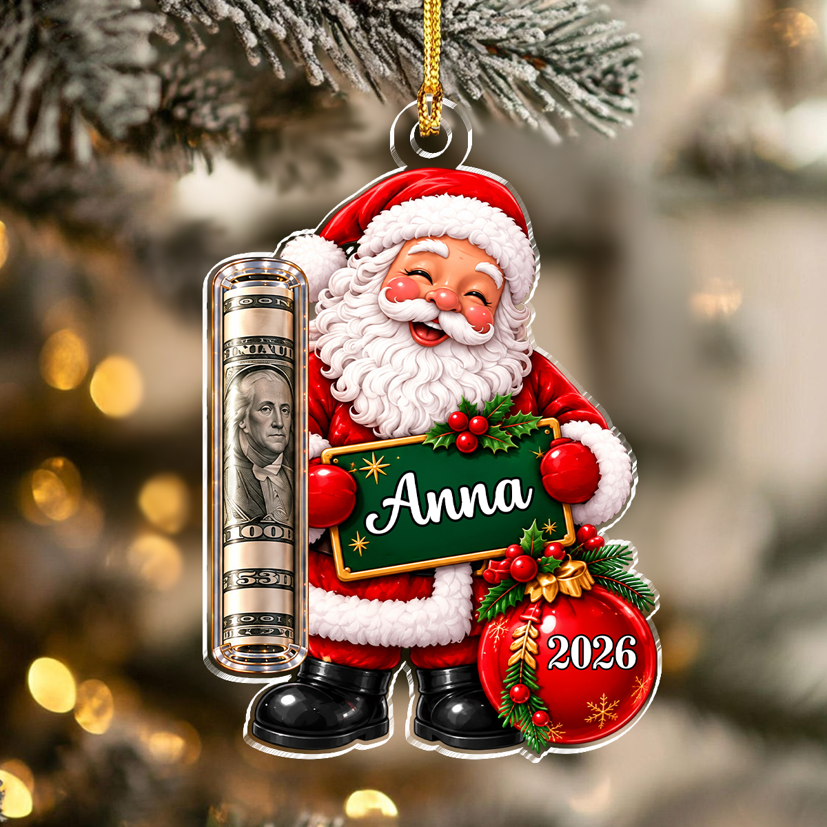 Personalized Christmas Acrylic Money Holder, Christmas Tree Keepsake CH07 180820