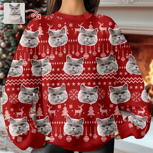 Custom Cat Photo Have A Pawesome Christmas Ugly Sweater TH10 896293