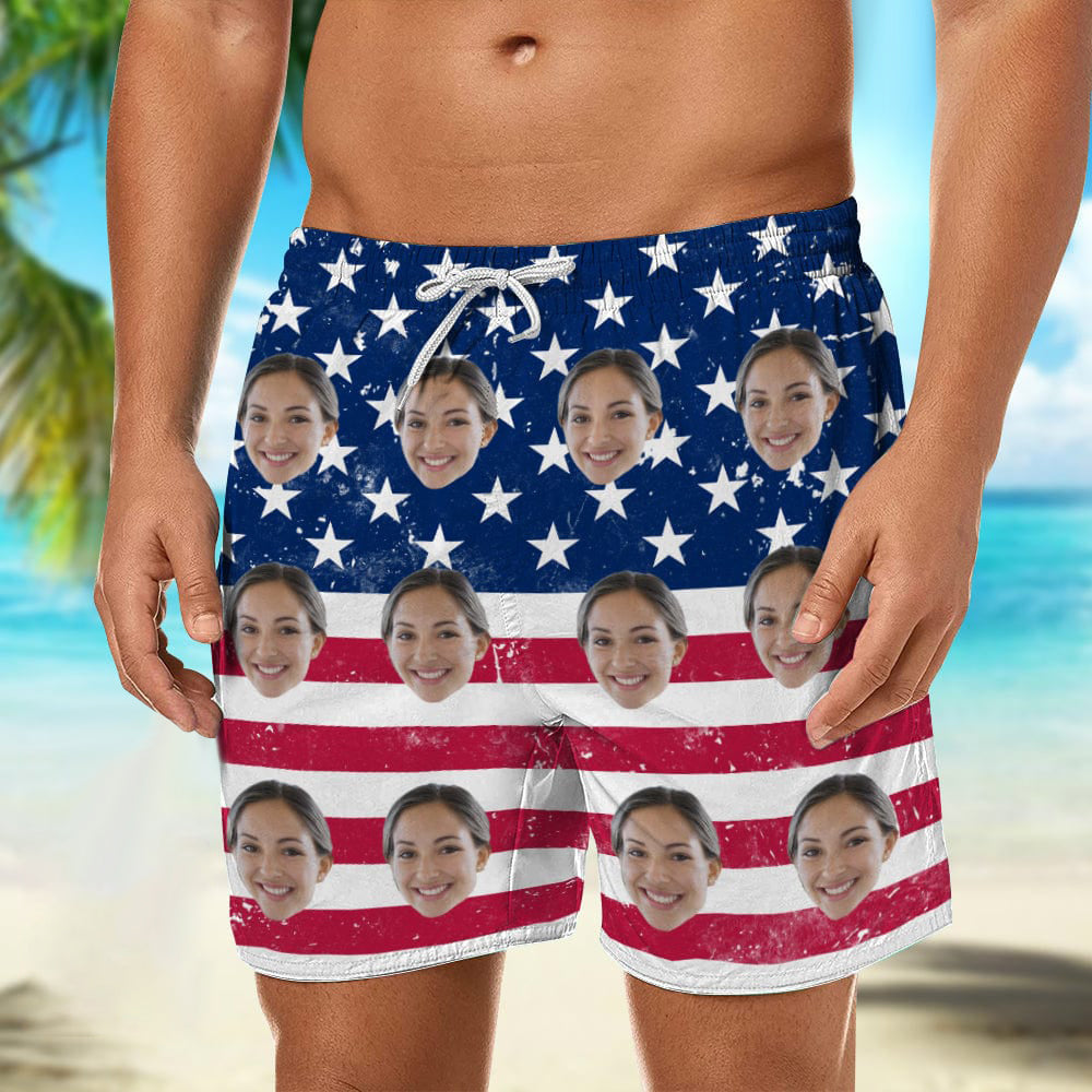 Custom Face Photo America Flag Beach Short N304 889243