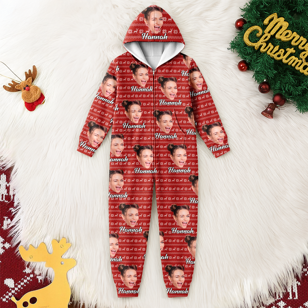 Custom Face & Name Christmas Onesie Pajamas Christmas Gift TH10 171179