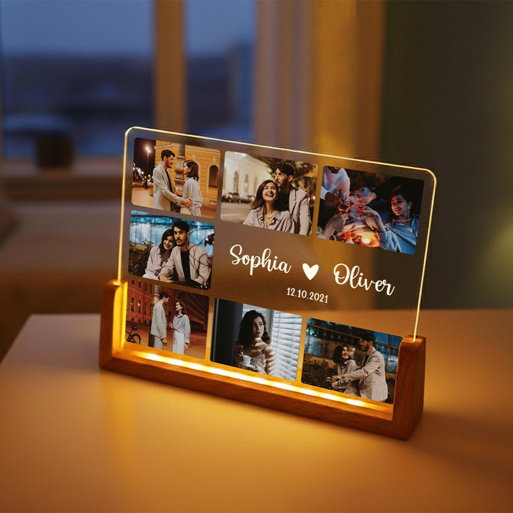 Custom Couple Photo Collage Acrylic Plaque LED Night Light - Gift for Her, Gift for Him LM32 899161